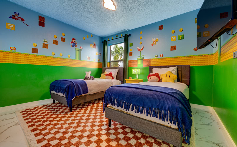 Fun Nintendo-style bedroom with twin beds close to Disney in Kissimmee Florida 